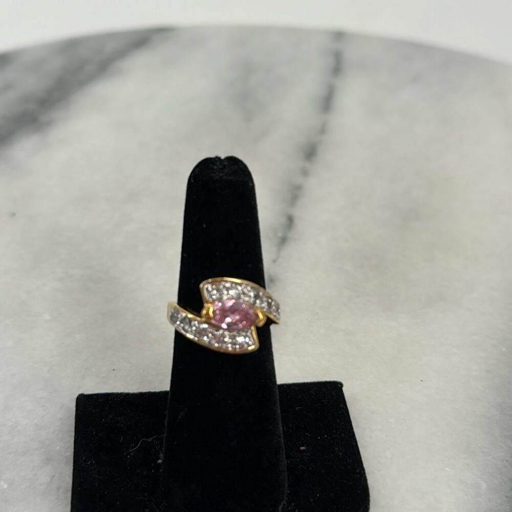 Pink CZ gold plated statement ring size 6